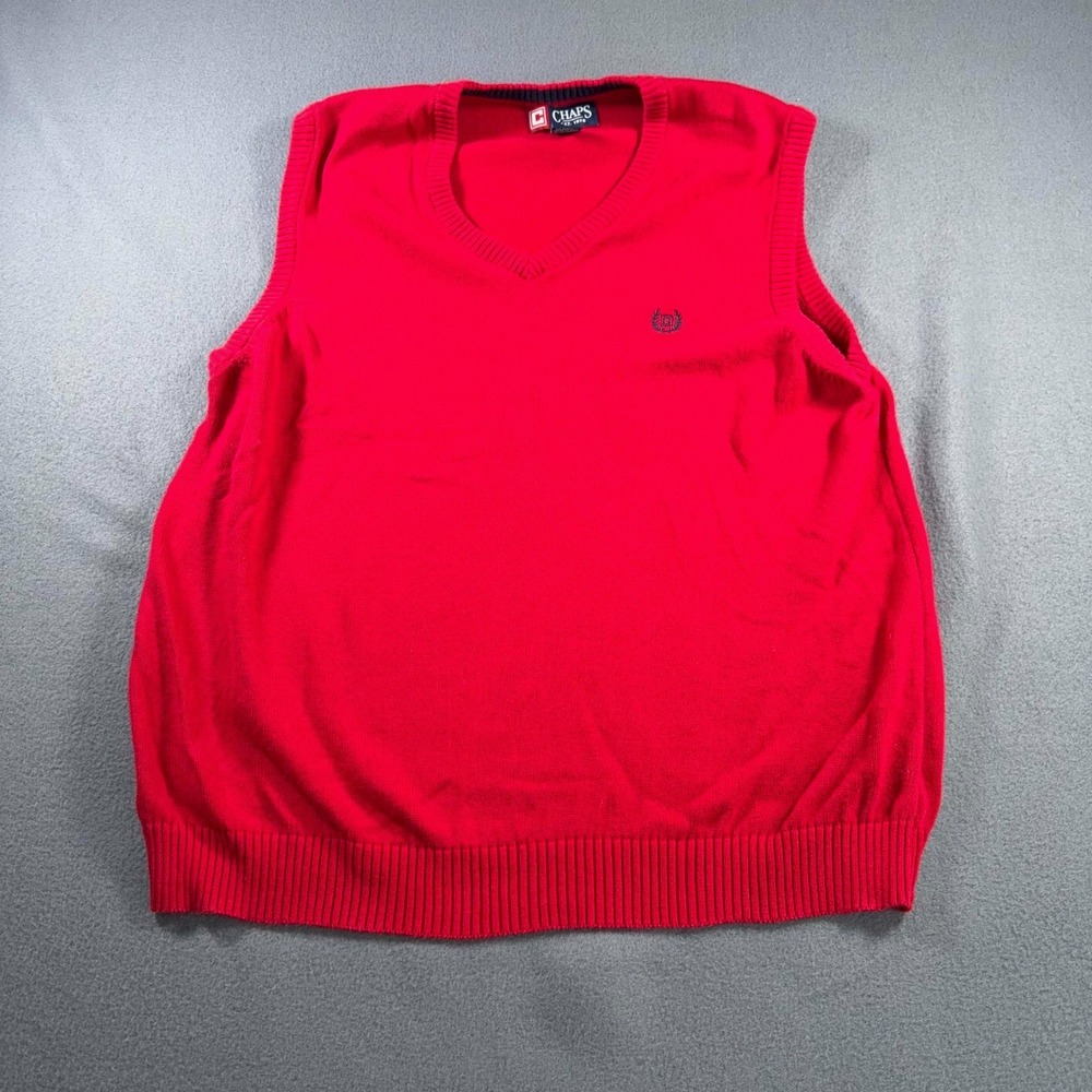 Chaps Sweater Vest Men's M Red Knit V-Neck Sleeveless Preppy Golf Classic Fit